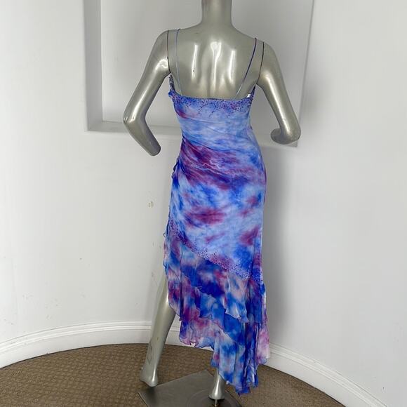 BICICI Spaghetti Straps Asymmetric Hem AquaTurquoise Silk Gown Size M NWT - Picture 2 of 14